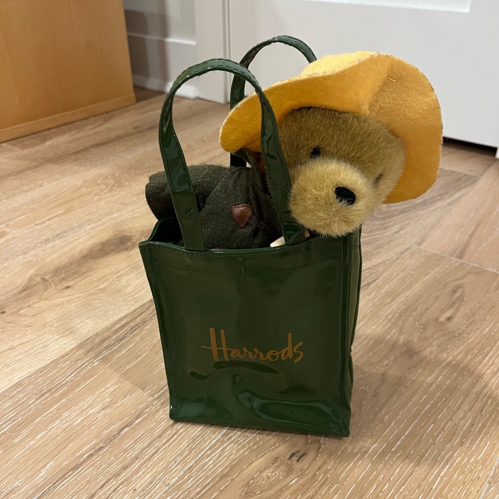 Harrods Paddington Teddy Bear Toy with Green Bag